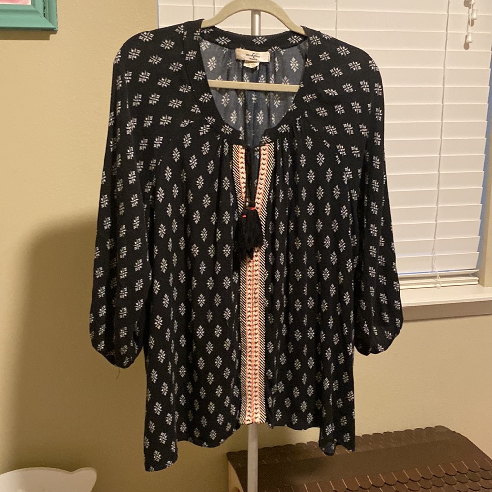 Navy Boho Top with Tassels Size 1X - Picture 2 of 5
